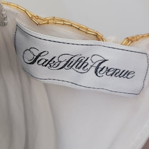 Vintage 90s Saks Fifth Avenue 100% Pure Silk Sequin Maxi Dress Beige Cream Sz 6 - Picture 10 of 16